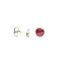Handcrafted Studs 925 Sterling Silver Synthetic Red Hydro Round Stone